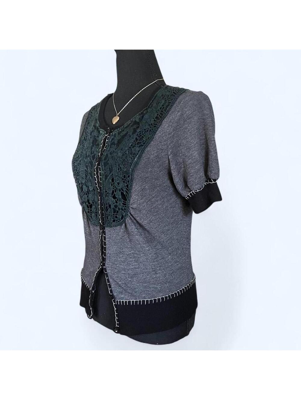 Vintage Y2K Daytrip Fairycore Dark Academia Crochet Lace Top Size Small 💚 - Picture 7 of 8